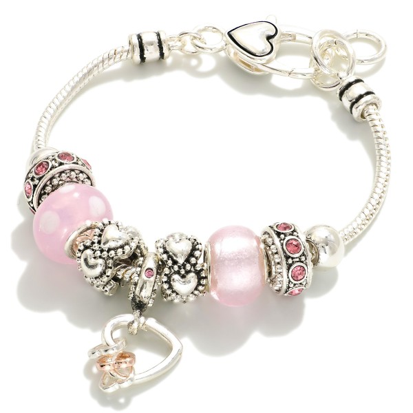 Wholesale metal Rope Chain Bracelet Heart Charm Rhinestone Detailing D