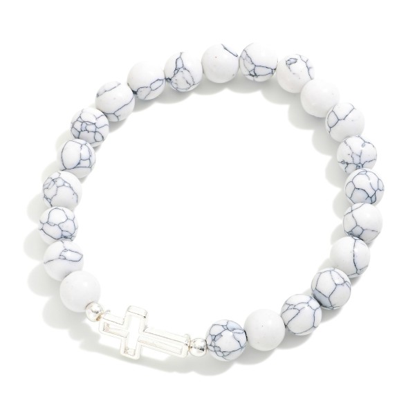 Wholesale natural Stone Beaded Stretch Bracelet Cross D