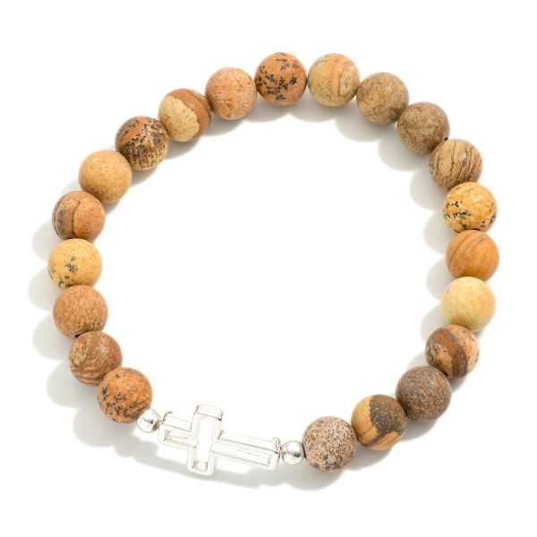 Wholesale natural Stone Beaded Stretch Bracelet Cross D