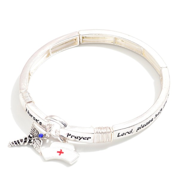 Wholesale metal Nurse s Prayer Engraved Stretch Bangle Caduceus Nurse s Hat Char