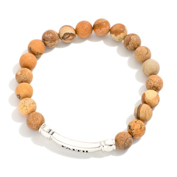 Wholesale stone Beaded Stretch Bracelet Metal FAITH Message Bar D