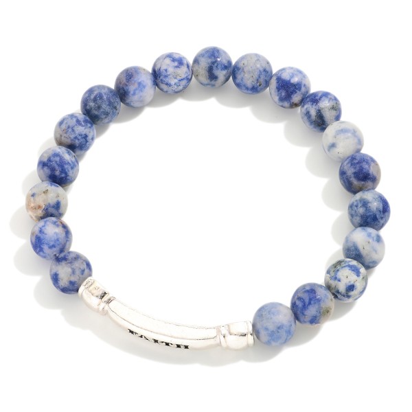 Wholesale stone Beaded Stretch Bracelet Metal FAITH Message Bar D