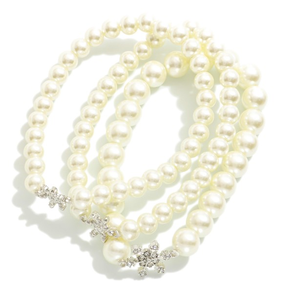 Wholesale set Three Pearl Beaded Stretch Bracelet Snowflake D