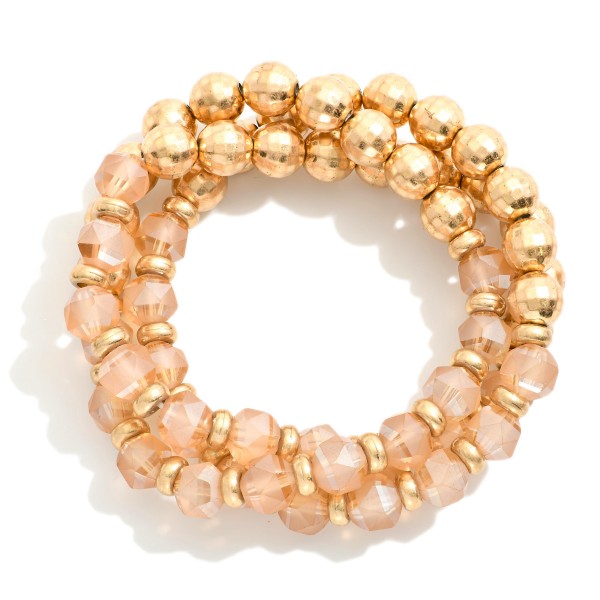 Wholesale set Three Beaded Stretch Bracelets Matte Faceted Beads Gold Disco Ball