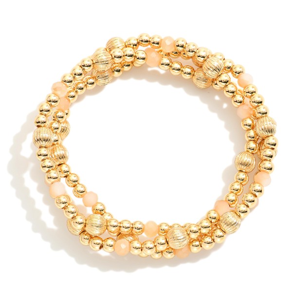 Wholesale set Three Metal Beaded Stretch Bracelets Textured Faceted Beads D