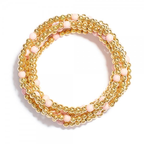 Wholesale set Seven Metal Beaded Bracelets Stone Beads D