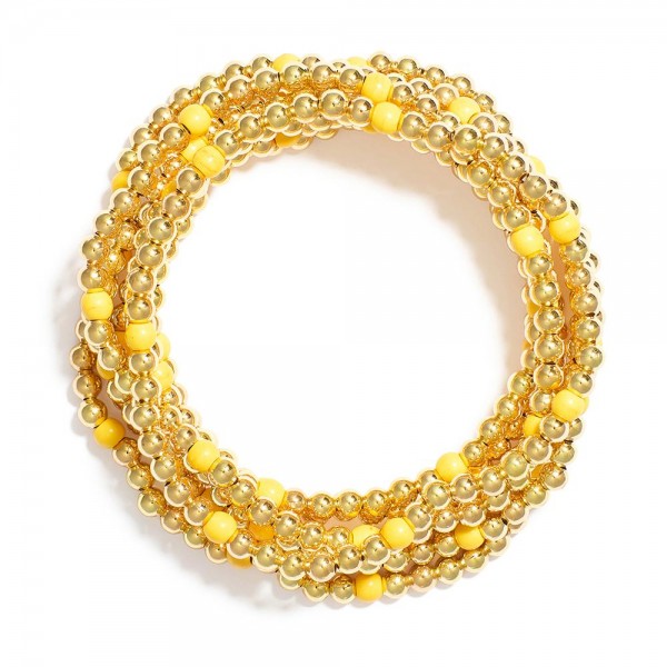 Wholesale set Seven Metal Beaded Bracelets Stone Beads D