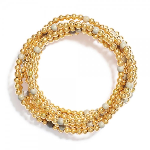 Wholesale set Seven Metal Beaded Bracelets Stone Beads D