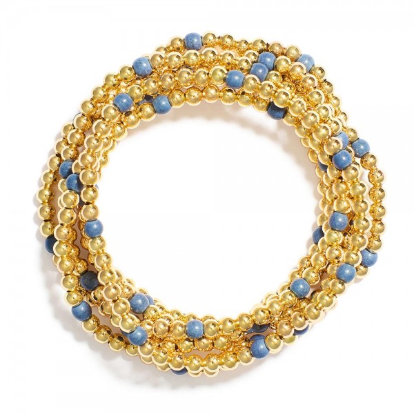 Wholesale set Seven Metal Beaded Bracelets Stone Beads D