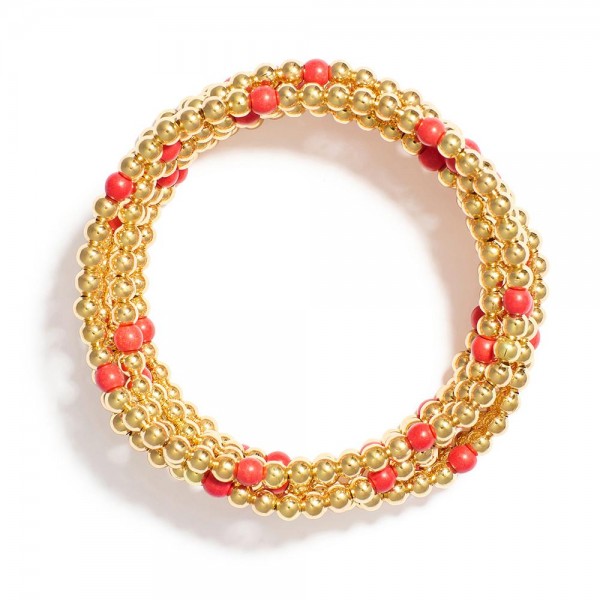 Wholesale set Seven Metal Beaded Bracelets Stone Beads D