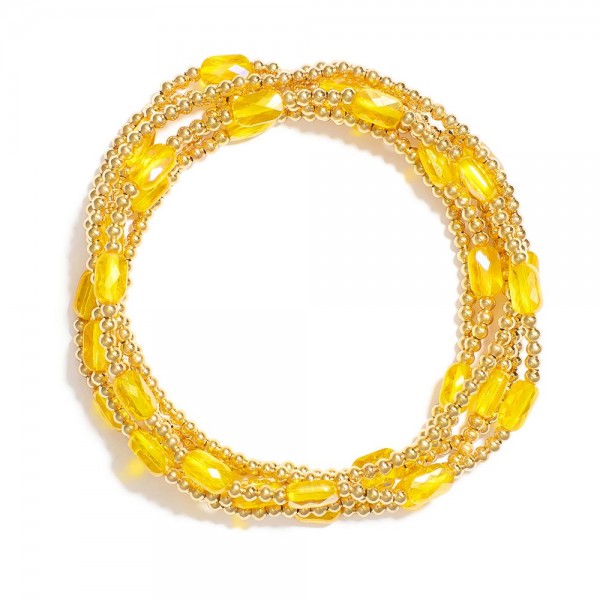 Wholesale set Six Metal Beaded Stretch Bracelets Glass Crystal Beads D