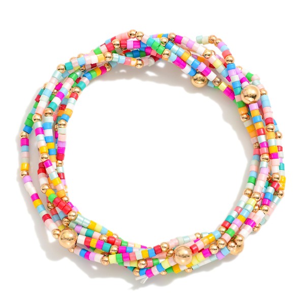 Wholesale set Six Seed Beaded Stretch Bracelets Metal Tones L