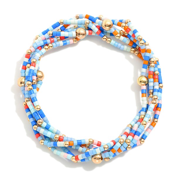 Wholesale set Six Seed Beaded Stretch Bracelets Metal Tones L