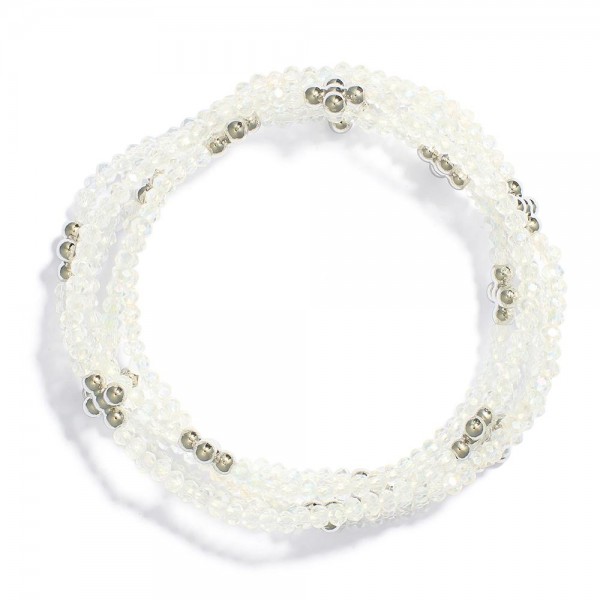 Wholesale set Five Beaded Stretch Bracelets Iridescent Faceted Beads Bubble Cris