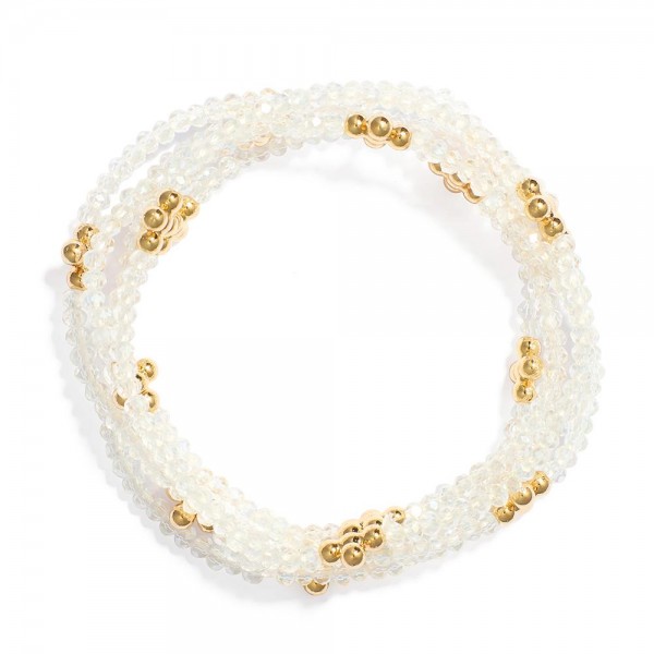 Wholesale set Five Beaded Stretch Bracelets Iridescent Faceted Beads Bubble Cris