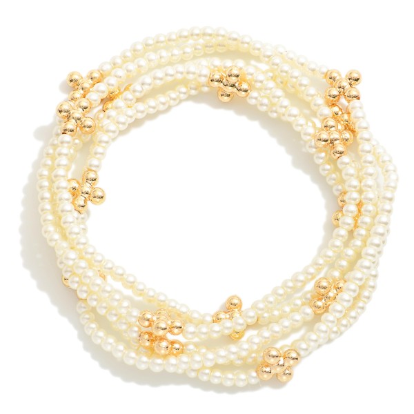 Wholesale set Five Pearl Beaded Bracelets Bubble Criss Cross Stations L