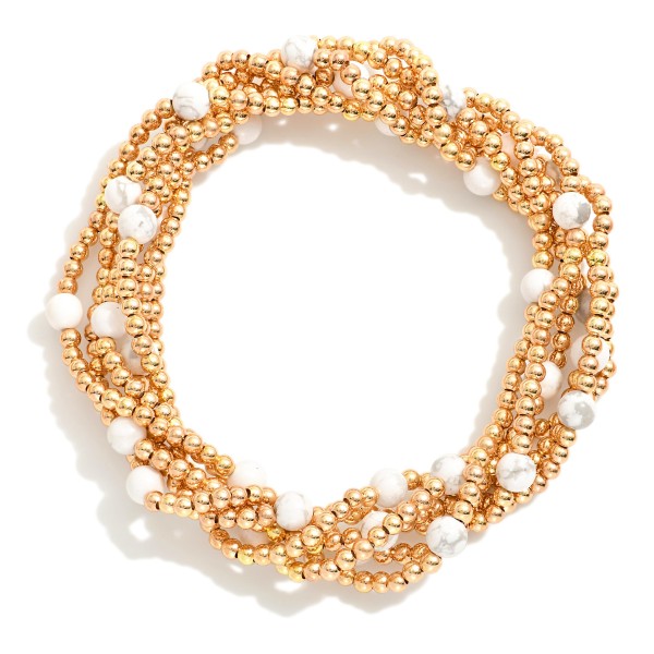 Wholesale set Six Beaded Stretch Bracelets Metal Tones Stone D