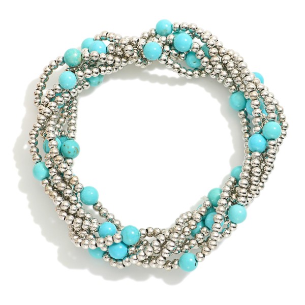 Wholesale set Six Beaded Stretch Bracelets Metal Tones Stone D