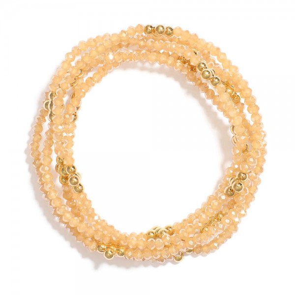 Wholesale set Five Beaded Stretch Bracelets Faceted Beads Metal Bubble Criss Cro