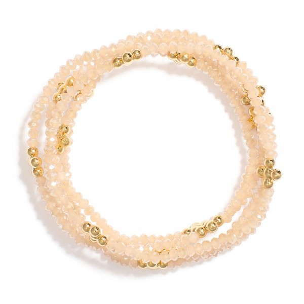 Wholesale set Five Beaded Stretch Bracelets Faceted Beads Metal Bubble Criss Cro