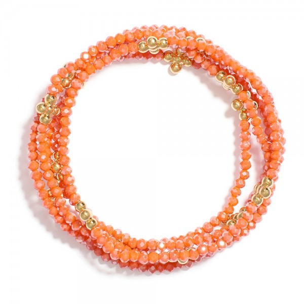 Wholesale set Five Beaded Stretch Bracelets Faceted Beads Metal Bubble Criss Cro