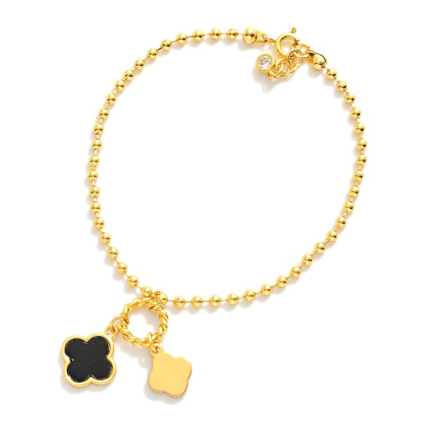 Wholesale gold Dipped Ball Chain Charm Bracelet Twisted Metal Circle Two Clover