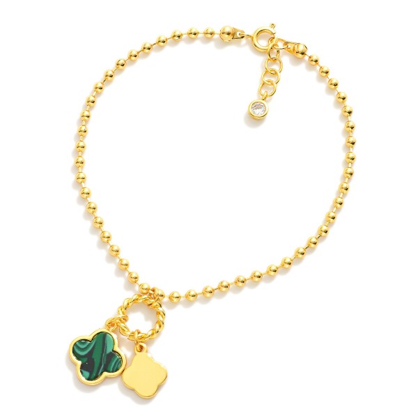 Wholesale gold Dipped Ball Chain Charm Bracelet Twisted Metal Circle Two Clover