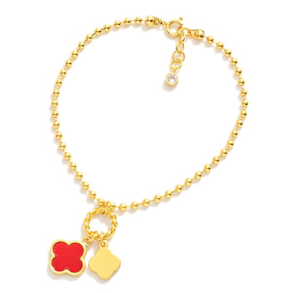 Wholesale gold Dipped Ball Chain Charm Bracelet Twisted Metal Circle Two Clover