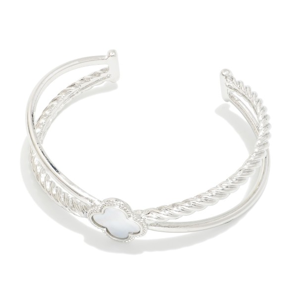 Wholesale criss Cross Cuff Bracelet Twisted Metal Pearlescent Clover Accent D