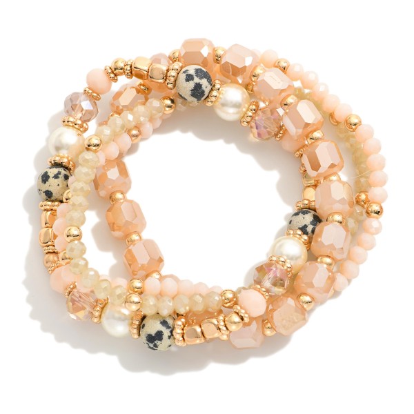 Wholesale set Four Beaded Bracelets Faceted Beads Semi Precious Stones Pearls D