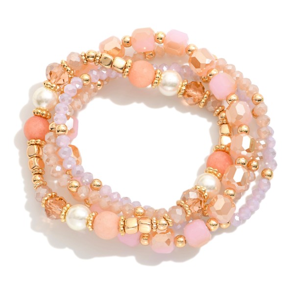 Wholesale set Four Beaded Bracelets Faceted Beads Semi Precious Stones Pearls D