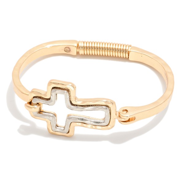 Wholesale hammered Metal Hinged Bangle Bracelet Hollow Cross Accent D