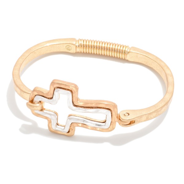 Wholesale hammered Metal Hinged Bangle Bracelet Hollow Cross Accent D