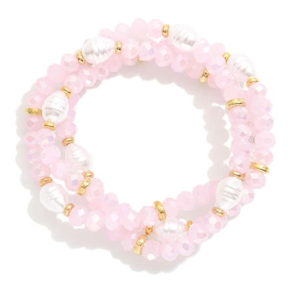 Wholesale set Three Beaded Bracelets Pearls Faceted Beads D