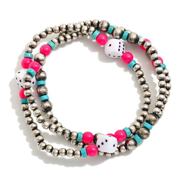 Wholesale set Three Brushed Metal Beaded Bracelets Dice Beads D