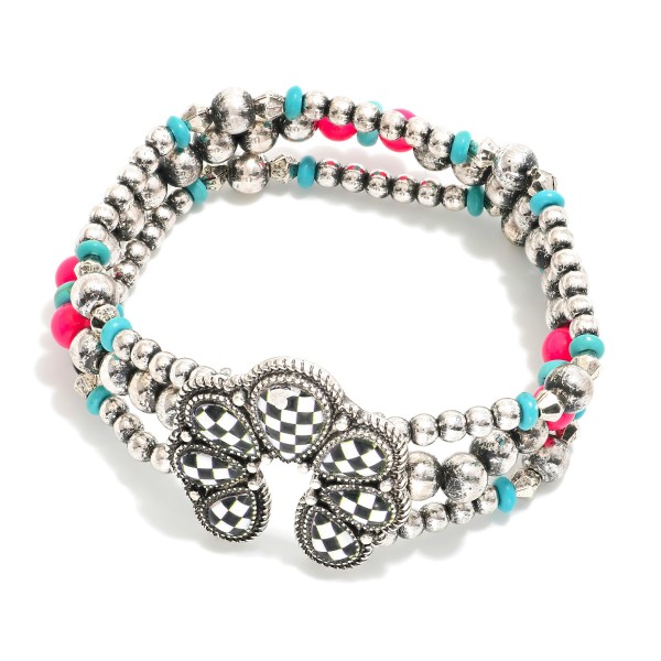 Wholesale layered Beaded Bracelet Brush Beads Checker Teardrops Accent D