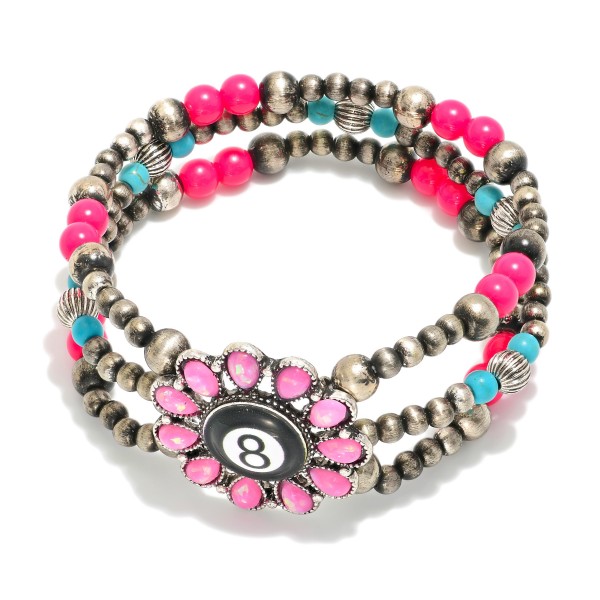 Wholesale layered Brushed Metal Beaded Bracelet Eight Ball D