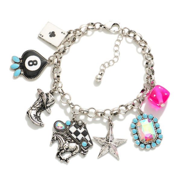 Wholesale chain Link Charm Bracelets Dice Enamel Playing Cards Western Charms D