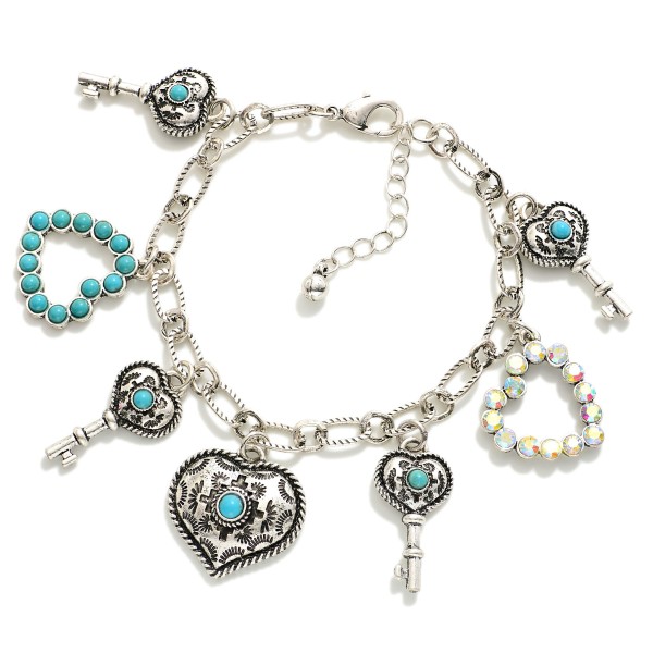 Wholesale chain Link Charm Bracelets Turquoise Stone Hearts Western Charms D