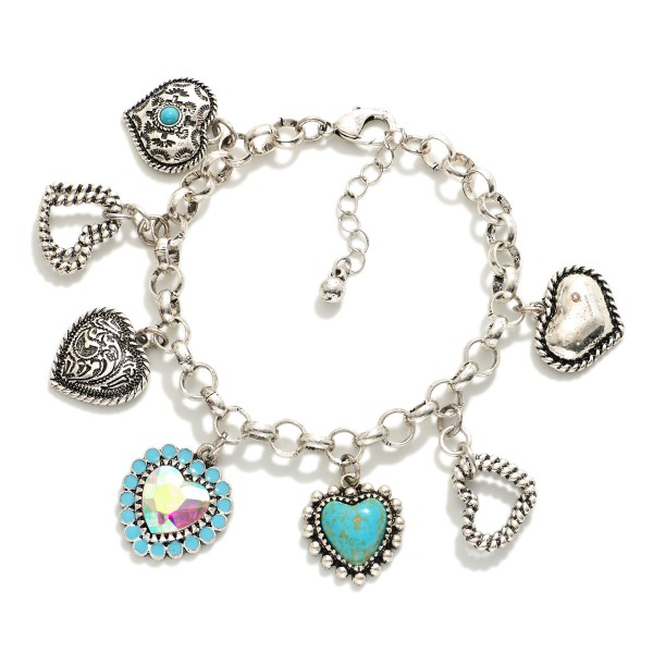 Wholesale chain Link Charm Bracelets Hearts Turquoise Stone Western Charms D