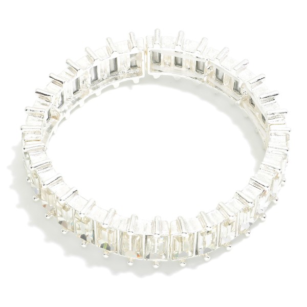 Wholesale linked Rectangle Cut Glass Crystal Rhinestones Stretch Bracelet D