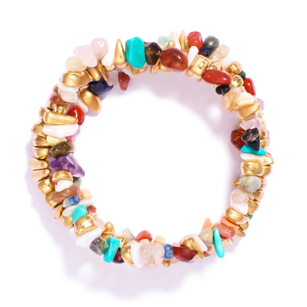 Wholesale set Three Stone Beaded Stretch Bracelets Metal Tones D