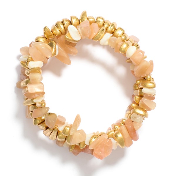 Wholesale set Three Stone Beaded Stretch Bracelets Metal Tones D