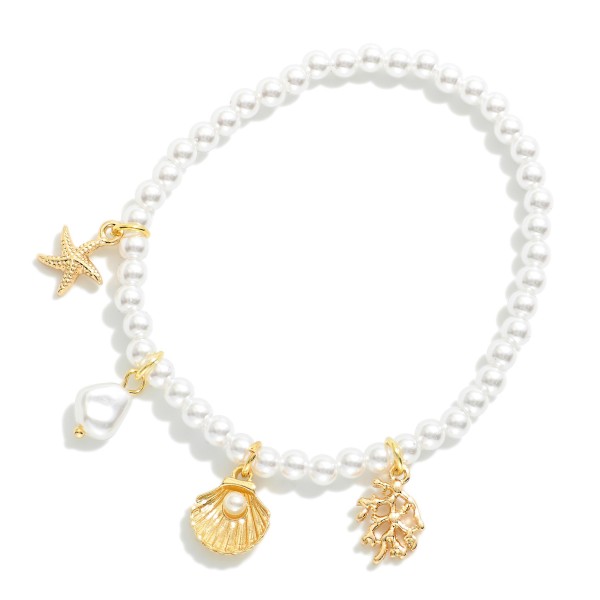 Wholesale pearl Beaded Stretch Beach Bracelet Shell Coral Reef Starfish pearl Ch