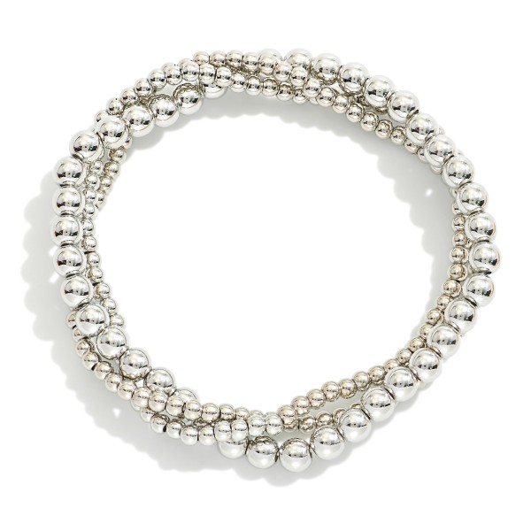 Wholesale set Three Metal Beaded Stretch Bracelets D