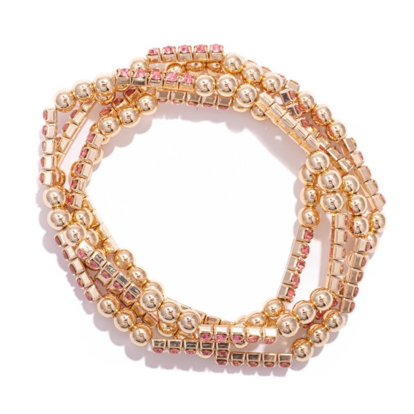 Wholesale set Four Metal Beaded Stretch Bracelets Rhinestone Accents D