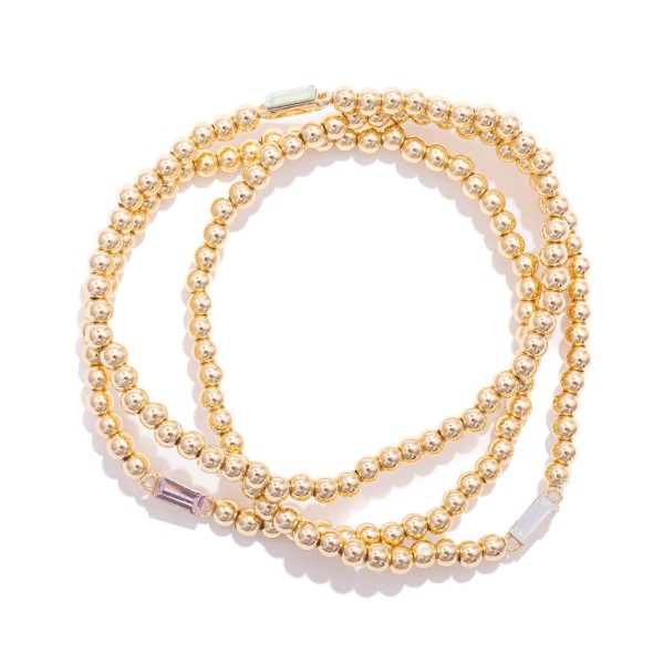 Wholesale set Three Metal Beaded Stretch Bracelets Rhinestone Detail D