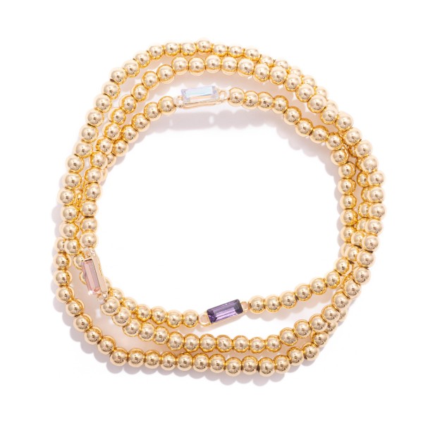 Wholesale set Three Metal Beaded Stretch Bracelets Rhinestone Detail D