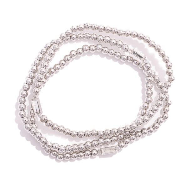 Wholesale set Three Metal Beaded Stretch Bracelets Rhinestone Detail D