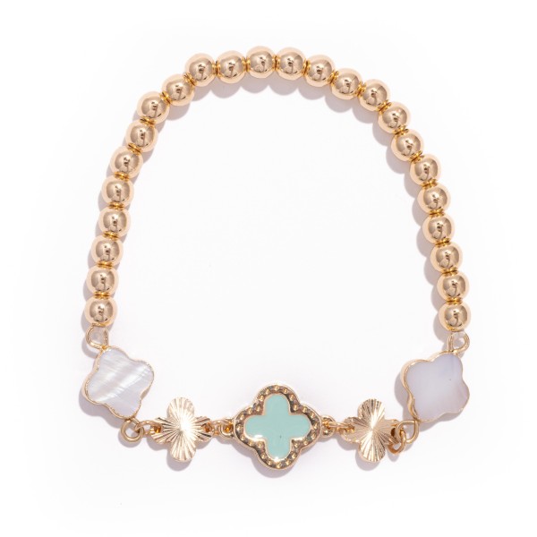 Wholesale metal Beaded Stretch Bracelet Enamel Acetate Clovers D